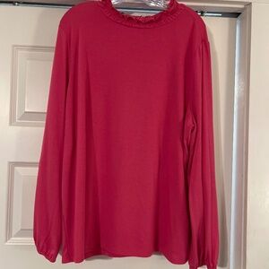 Talbots Long Sleeve Ruffle Neck Knit Top with Back Tie in Pink Size 2X